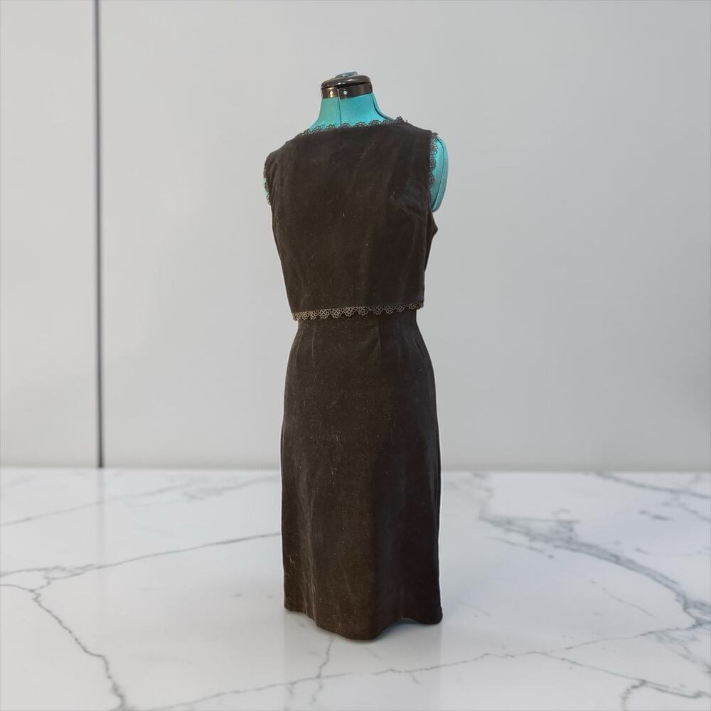 1950s Black Velvet Wiggle Dress Maggi Stover Cropped Bodice Goth Cocktail